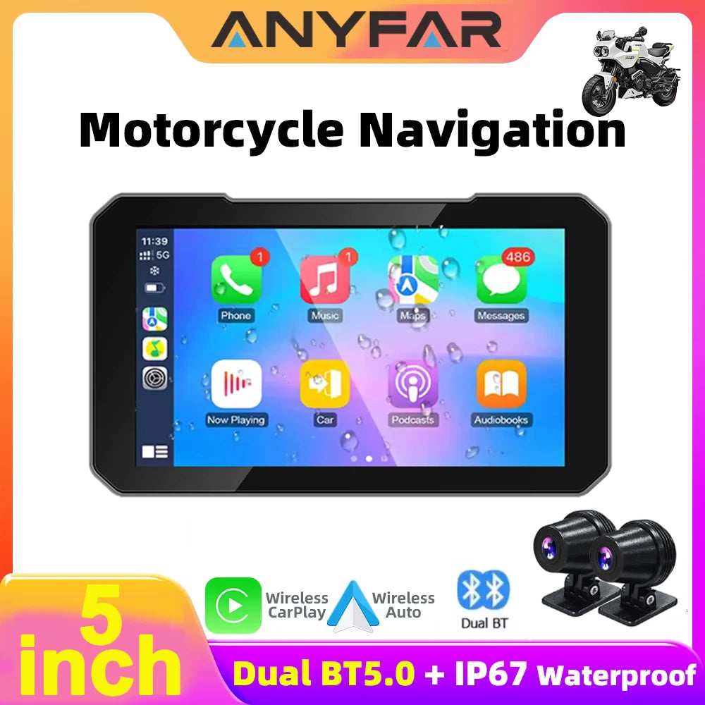 Pantalla de Moto 5" con CarPlay y Doble Dashcam