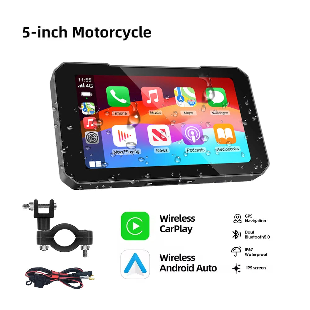 Pantalla de Moto 5" con CarPlay y Doble Dashcam