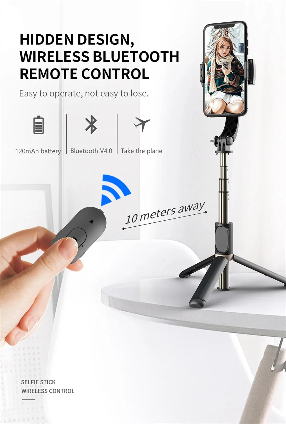 Estabilizador Gimbal Portátil con Trípode y Bluetooth