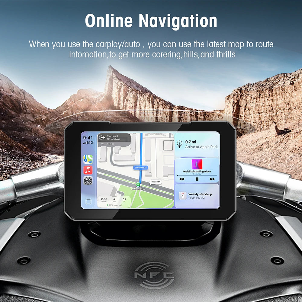 Pantalla de Moto 5" con CarPlay y Doble Dashcam