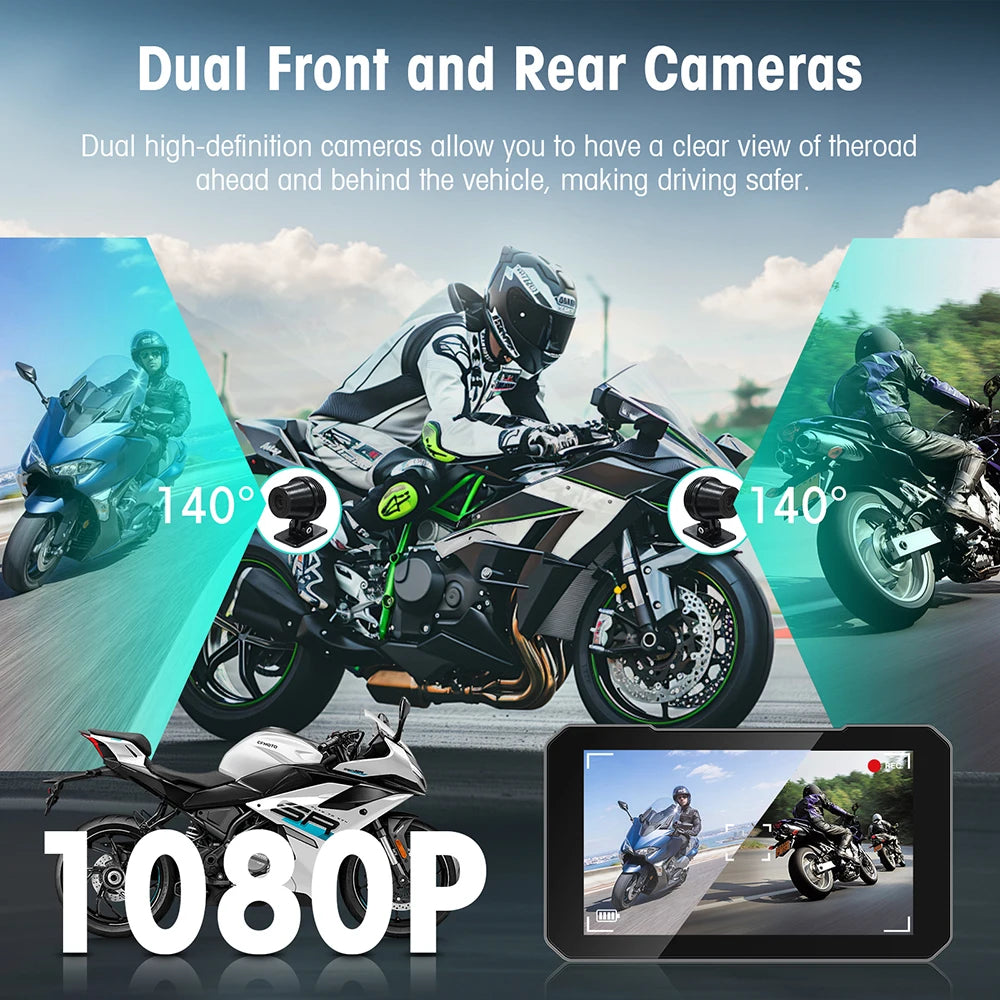 Pantalla de Moto 5" con CarPlay y Doble Dashcam