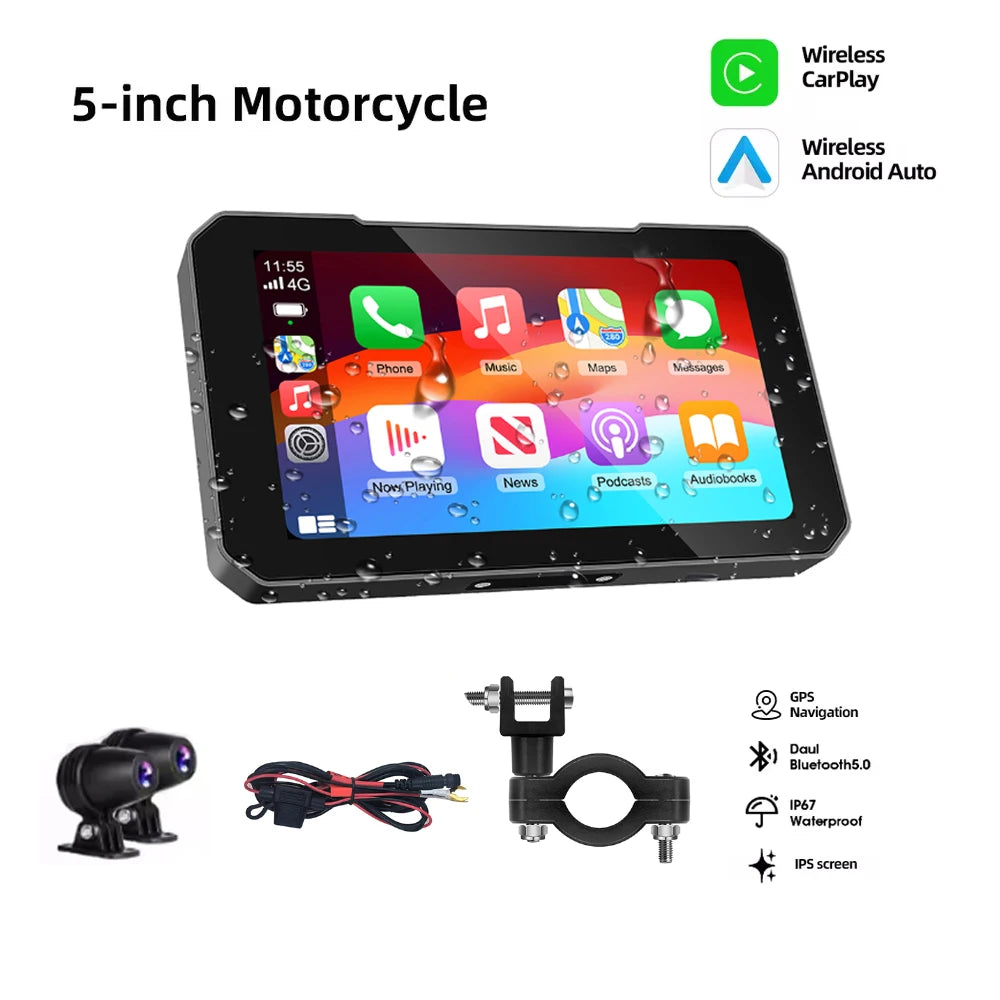 Pantalla de Moto 5" con CarPlay y Doble Dashcam