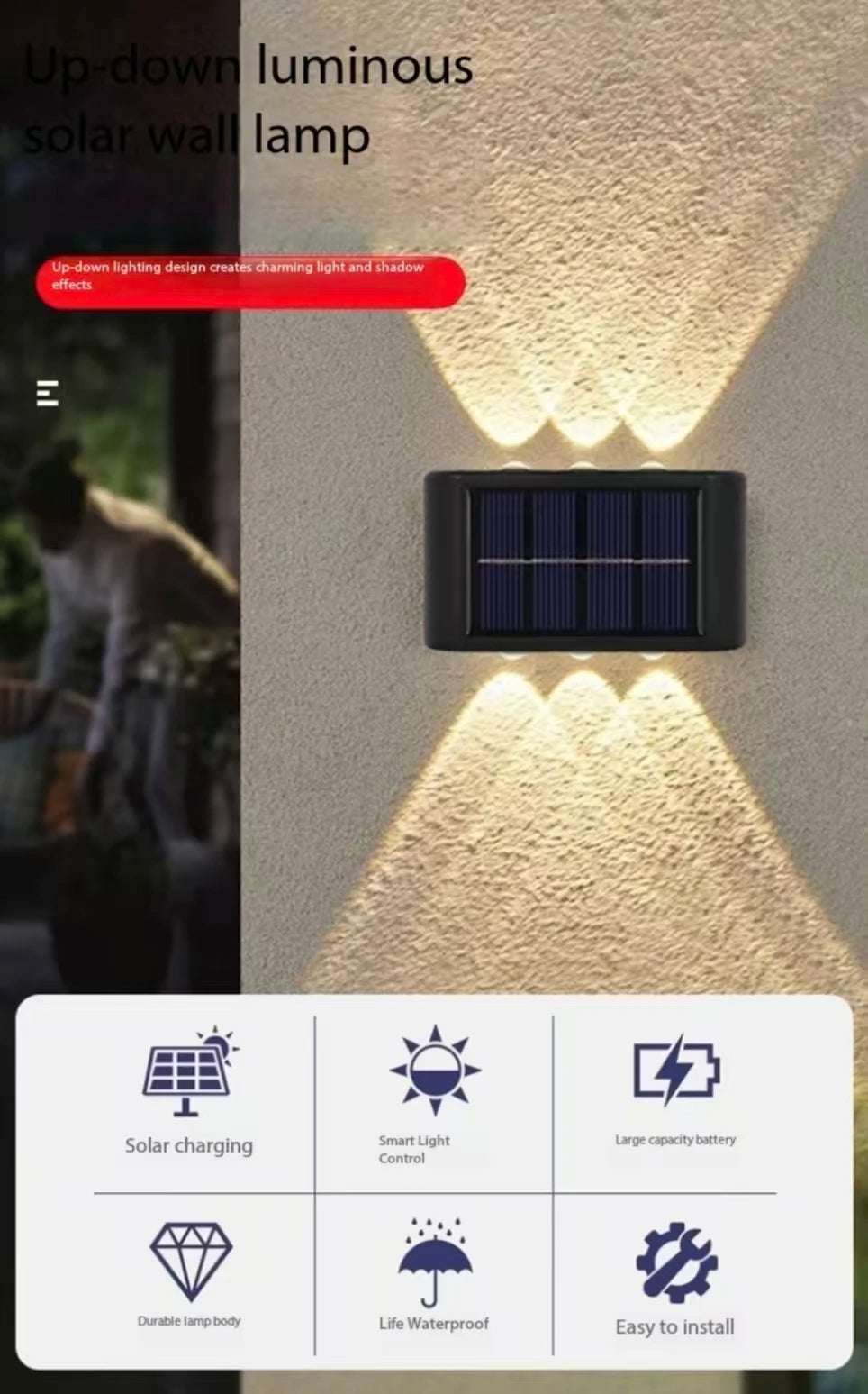 Aplique Solar LED para Pared Exterior