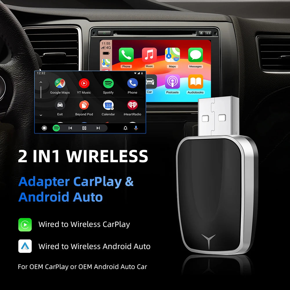 Adaptador Inalámbrico CarPlay y Android Auto 2 en 1