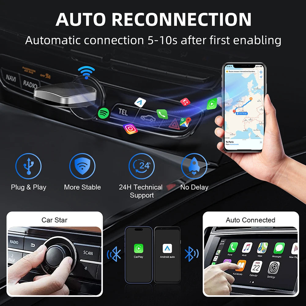 Adaptador Inalámbrico CarPlay y Android Auto 2 en 1