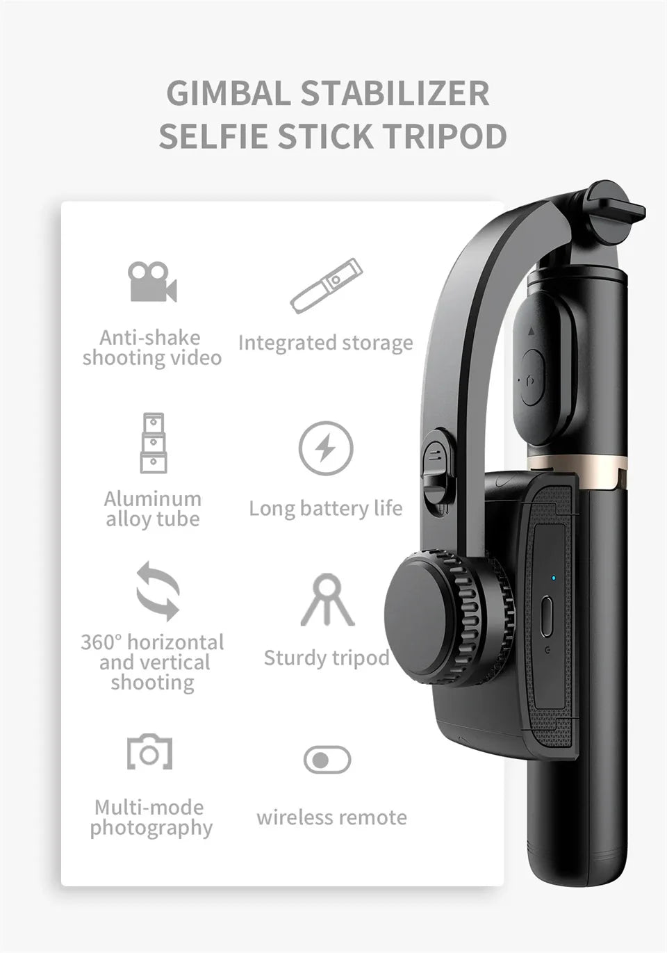 Estabilizador Gimbal Portátil con Trípode y Bluetooth