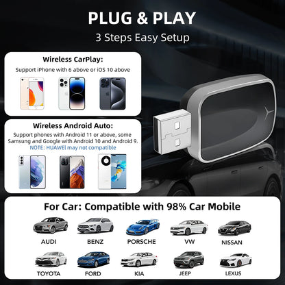 Adaptador Inalámbrico CarPlay y Android Auto 2 en 1