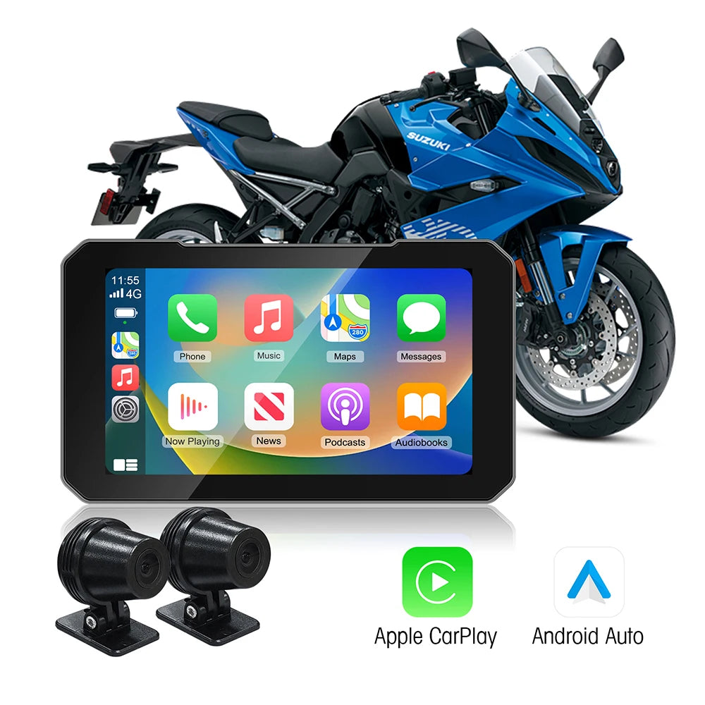 Pantalla de Moto 5" con CarPlay y Doble Dashcam