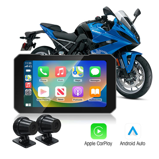 Pantalla de Moto 5" con CarPlay y Doble Dashcam