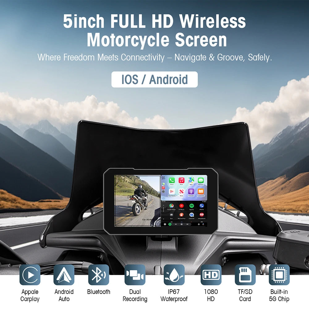 Pantalla de Moto 5" con CarPlay y Doble Dashcam