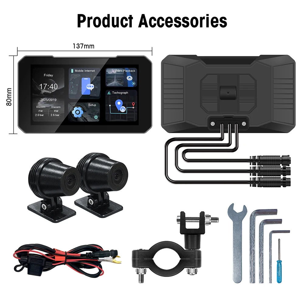 Pantalla de Moto 5" con CarPlay y Doble Dashcam